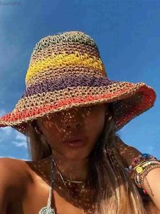 Wide Brim Hats Bucket Hats New Korean Style Multicolor Foldable Sun Crochet Hat For Beach Travel And Vacation handmade straw hat 240407