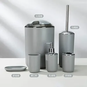 Haken Zahnbürstenhalter Tasse Seife Spender Schale WC Pinsel Becher Waschraum Reinigungswerkzeug Mülleimer 6pcs Badezimmerzubehör Set Set Set