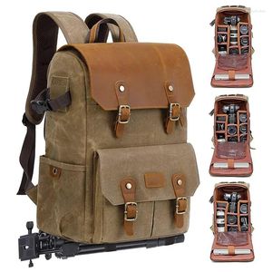 Backpack Camera Weatherproof Waxed Memory Canvas DSLR With 15.6 Inch Laptop Compartment Lens And Tripod Mount
