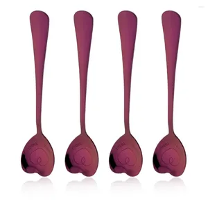 Coffee Scoops 4Pcs Mirror Purple Heart Shape Spoon Dessert Sugar Stirring Spoons Teaspoon Dinnerware Stainless Steel Kitchen Supplies