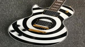 左利きのカスタムショップZAKK WYLDE BULLSEEY白い黒いエレクトリックギターコピーEMGピックアップゴールドトラスロッドカバーゴールドグローバーチューナー3634918