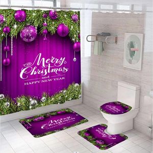 Shower Curtains Christmas Curtain Set For Bathroom Decor Purple Xmas Balls Snowflake Winter Green Pine Branch Rug Toilet Cover Bath Mats