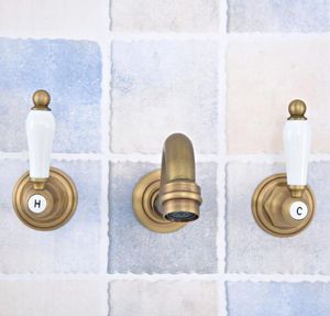 Rubinetti del lavandino da bagno leve a doppia ceramica in ottone antico diffuso a 3 fori a parete morsa per bacino tappeto mixer rubinetto msf532