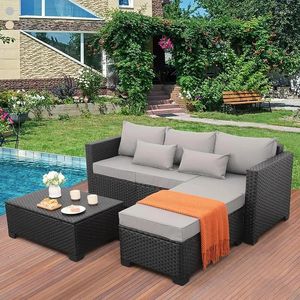 Camp Furniture Outdoor Sofa All-Weather Anti-Slip Cushions Waterproof Covers Patio 3 Pieces Set Garden Lounge Balcony