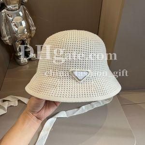 Designer Knitted Fisherman Hat Summer Hollow Breathable Bucket Hat Beach Sunshade Hat Adjustable Long Lace Up Hat Vacation Sun Hat