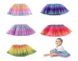 Mix 5pcslot kız bebek tutu elbise şeker gökkuşağı renk yıldız payetler net iplik fırfır etek bebekler pilili balo elbise etekleri çocuklar 6021021