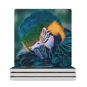 Maty stołowe Blue Parrot Art Print - dla właściciela hodowcy miłośnika przyrody. Ceramiczne podstawki (kwadratowe)