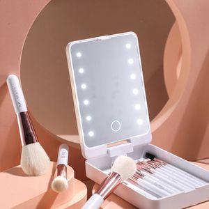 Escova de cosméticos curtos portáteis Conjunto com Ferramentas de Maquiagem Facial Multifuncional Espelho 240403
