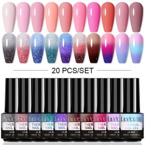 Zestawy LilyCute 20pcs/zestaw żel Poliska do paznokci Zestaw Manicure termiczny Zmiana Kolor GLITTER Polski Poleś