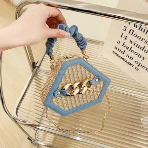 Casual Beach Bags Spliced Grass Woven Handheld Women's Bag Fashion Chain Straddle Summer Texture Box