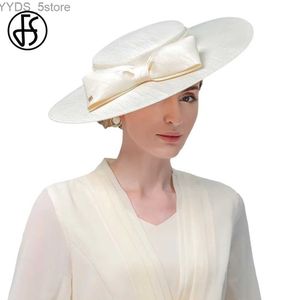 Chapéus de aba larga Bucket FS elegante Hat de marfim adequado para mulheres Big arco ocasário formal ocasião Kentucky Cocktail Womens Cocktail Party Top Fedoras 2024 YQ240407