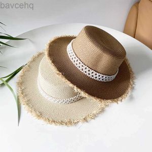 Chapéus de aba larga Chapéus de balde Big Straw Hat glamour Women With Pearls Summer Beach Sea Viagens Sol Hat 240407