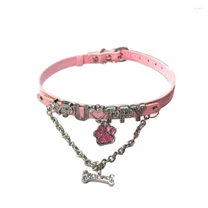 Kedjor y2k rosa choker halsband goth hjärta justerbar valp ben charm hänge krage kedja smycken