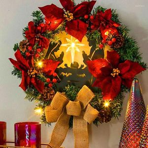 Decorative Flowers 40-45cmChristmas Tree Wreath Round Diy Decorated Jesus Holy Mother Red Cross Star Lantern Christmas Bow Prayer Home Decor