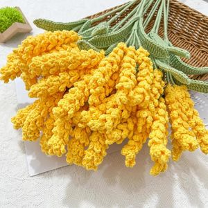 Flores decorativas de tricô artesanal simulação de verão cevada de buquê único ramos amarelo ramos de presentes criativos comprimido para casa