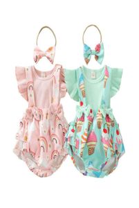 Newborn Clothing Sets Girls Outfits Baby Clothes Infant Wear Summer Rainbow Ice Cream Short Sleeve Tshirts Straps Shorts Bows Hea6160474