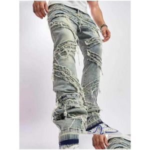 Herren Jeans Fashion Casual Loch für Männer Hip Hop Biker Regar Straigh Hosen Katzen Whiskers genähte Stoff Stretch Plus Size XS-XXL Drop del Otyri