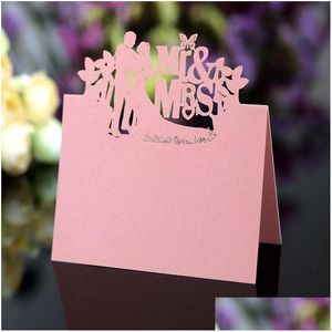 Party Decoration Butterfly Bride And Groom Laser Cut Table Name Place Cards Lace Mes Setting Card Seat Wedding Birthday Drop Delivery Dhxtt