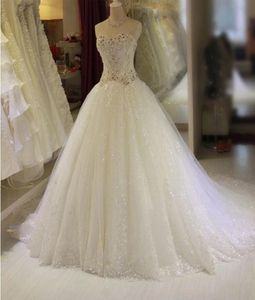 2020 Romantic Crystal Lace Up Ball Gown Wedding Dresses with Rhinestones Plus Size Vintage Belt Bridal Gowns QS288175832