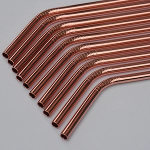 Drinking Straws WOWSHINE Wholesale High Quality 50pcs/lot Shiny Rose Gold Color Stainless Steel 6x267mm