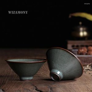 Tazze di piattini Wizamony 2 pezzi fatti a mano Longquan Celadon Tè di bellezza Teapot Teapot Teapot Coppa Ferro Crackle Glade Glassa cinese Porcellana