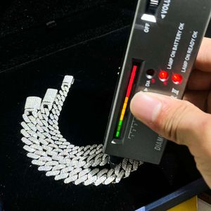 6mmdef Color Moissanite Diamond Over Test Drill Pen Miami Bracelet Necklace Men's Cuban Link Chain Sier Plated Gold 1 Pcs