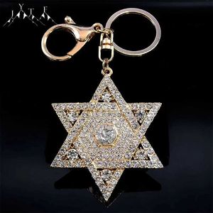 Keychains Lanyards Fashion Sparkling Crystal Keychain David Star Eloy Water Diamond Hexagonal Accessories Gift Jewelry Q240403