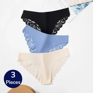 Women's Panties Giczi 3PCS Set Sweet Lace Female Underwear Hollow Out Sexy Lingerie Soft Silk Satin Briefs Cozy Woman Underpants