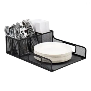 Kök Storage Mind Reader Network Collection Utensil Servett och tallrik som serverar Tray Countertop Organizer Metal Mesh Black