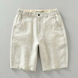 Men's Shorts 1339 100% linen dye high-end mens summer fashion solid color simple casual ultra-thin beach half pants J240407
