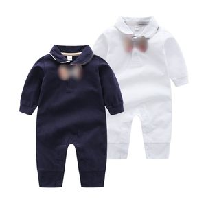 Designer Baby lattice Bows tie romper newborn kids lattice lapel long sleeve jumpsuits spring toddler boys girls cotton climb clothing Z7533