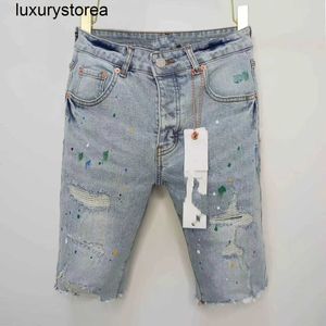 Sommermänner lila Jeans Shorts Cropped Denim Short Hosen lose Hosen für Herren Distressed gerade lila Marke Casual Knie Länge Hosen 2024 98