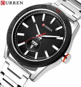 Relógio de Curren Masculino Classic Silver Watches for Men Military Quartz Avanário de aço inoxidável com calendário Fashion Business Style7882929