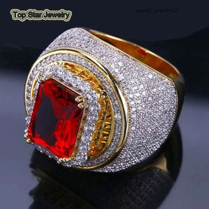 Högkvalitativa riktiga kopparringar Glänsande Micro Diamond Ruby Red Gemstone Punk Finger Jewelry For Men Hip Hop Rock Accessories Bijoux Storlek 7-11