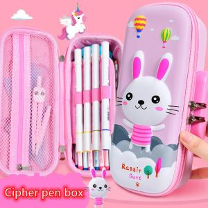 Cases Pencil Cases Girl pink cute Series 3D cartoon animals Large Capacity Stationery Box Coded Lock Home Office School Storage Bag