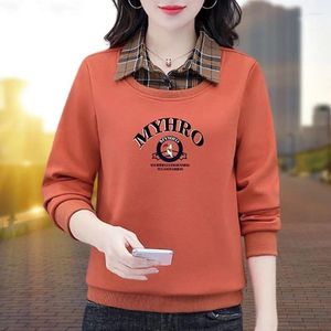 Women's Hoodies Spring And Autumn Pullover Polo Letter Print Solid Button Plaid Panel Long Sleeve Fashion Elegant Casual Tops