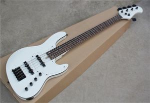 5 String Jaz Bas Gitar Beyaz Basswood Vücut Siyah Sınır Maple Boyun Gül Kıçkakı Klavye Sabit Köprü Akrilik Pickguard7560689