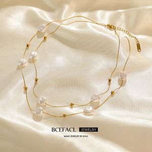 Ketten BCEFACl 316L Edelstahl mehrschichtiger Perlenketten Halskette für Frauen modischer Wasserdichte Hals-Schmuckkragen