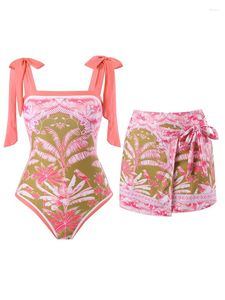 Kvinnors badkläder 2024 Sexig rosa blommigt tryck Dubbelsidig mönster Bikini Set Two Piece Swimsuit Deep-V One Bathing Suit Suit