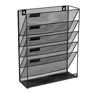 Hooks Wall File Organizer 5 Taschen Mesh Holder Mount Mail Ordner Buch für die Heimbuchhandlung Bibliothek Schwarz schwarz