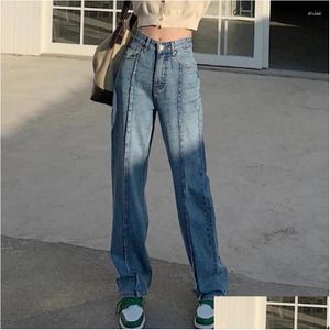 Frauen Jeans Herbst Frühling Denim Pant Women Vintage Hosen Mode weibliche blaue Hight Taille Lose lässige Weitbeinhose Straight Drop OTX25