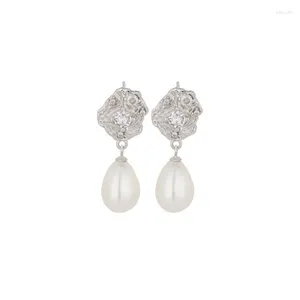 Studörhängen Lefei Fashion Trendy Classic Luxury Zircon Stamen Rice Pearl Flower Earring For Women Silver 925 Party Charm Jewelry Sweet
