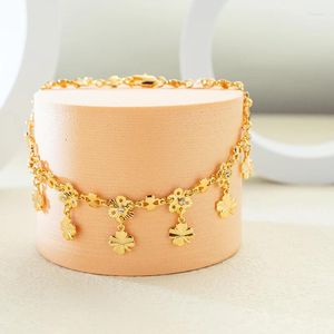 Anklets Accessories For Women 24k Copper Gold Plated Micro Inlaid Zircon Clover Pendant Simple Fashion Jewelry Women's Anklet