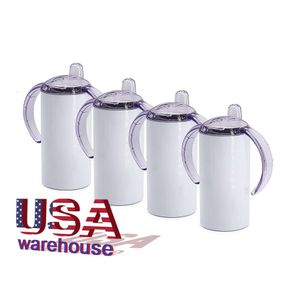 USA Warehouse Sippy Cup Double Wall Seamless Stainless Steel Straight 12oz Sublimation Tumbler Kids with Handle