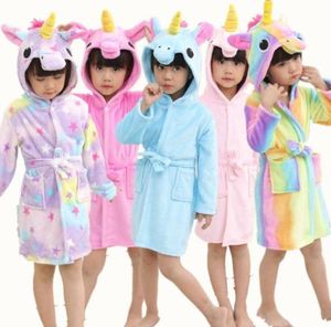 Bornoz kız pijamalar çocuklar bebek banyo robe gökkuşağı tek boynuzlu at desen hoodies cüppeler çocuk plapwear çocuklar hayvan karikatür elbiseleri st481500942