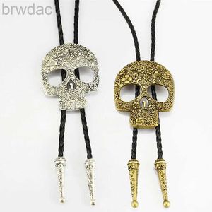 Bolo Ties Rechicgu Western Cowboy Vintage Skull Mask Pendant Leather Bolo Tie Novelty Funny Necktie for women men Jewelryアクセサリーギフト240407