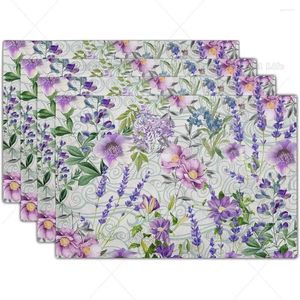 TABELA MATS DE FLORES PINHOS TABLEMAT Floral Art Pattern Placemat Reversível resistente ao calor Place Machine Tampos de linho laváveis Conjunto de 4