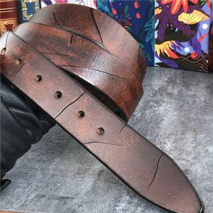 Bälten vintage denim Western Belt Wide Top Thick Leather Mens Belt utan spänne cinturon herrbälte utan bucklec240407