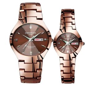 Luksusowe zegarek kwarcowy na rękę na rękę moda business zegarek mężczyzn mężczyzn Women Tungsten Steel Coffee Gold para Hour Para Zestaw Para zegarków dla 2785426