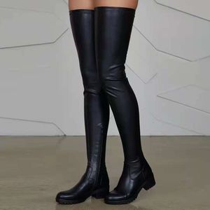 Spring and Autumn New Over Knee Boots Womens Round Head Fashion Large Heel Long Sleeve Knight